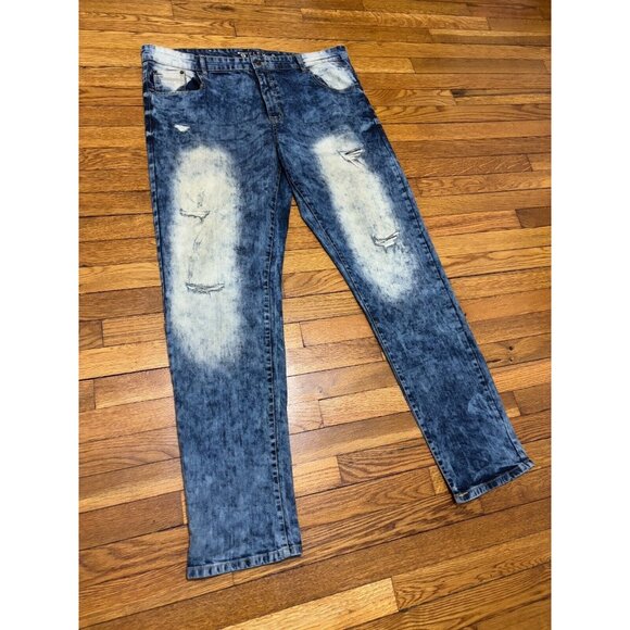 Southpole Mens Jeans Size 42x34 Blue Acid Wash Distressed Flex the Movement Slim - Picture 2 of 6